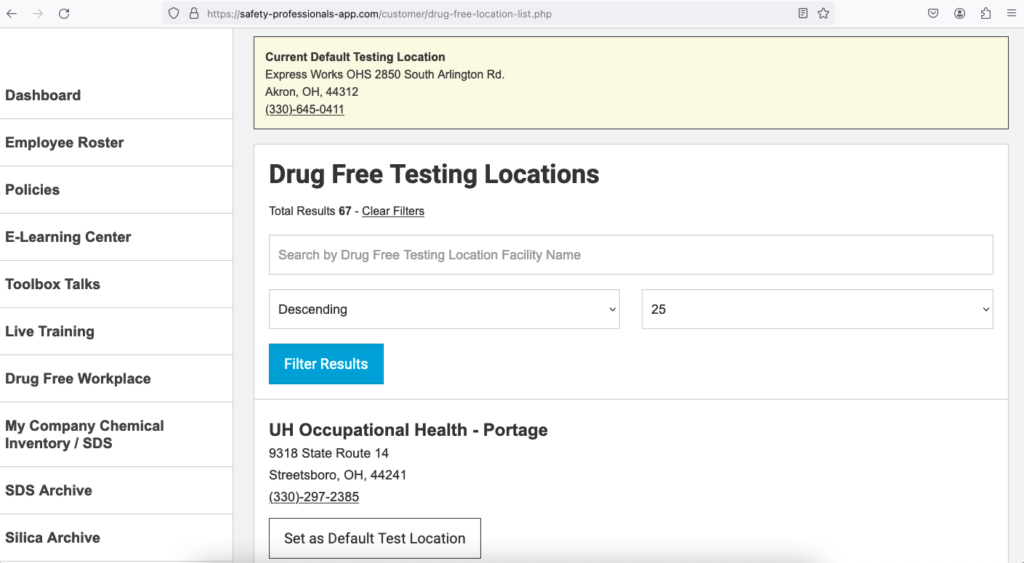 Safety Professionals App - Drug Free Test Locations List - Drug Free Workplace - Enhancements