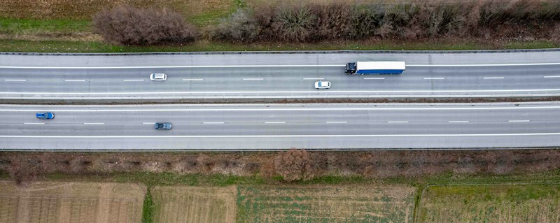 Aerial view of trucks on a highway