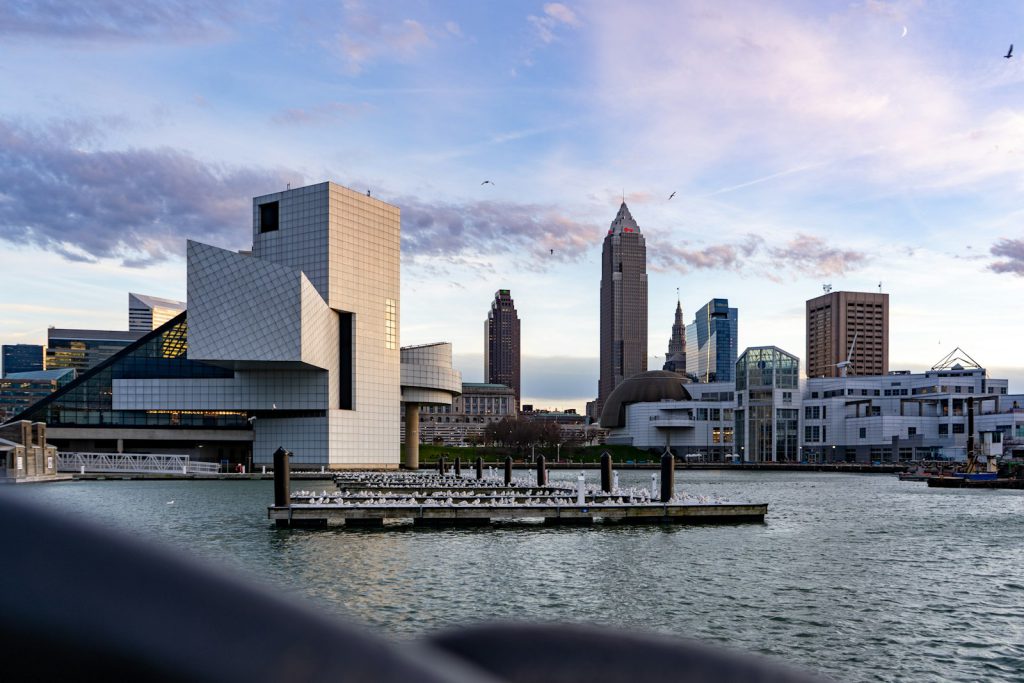 Cleveland skyline across Lake Erie