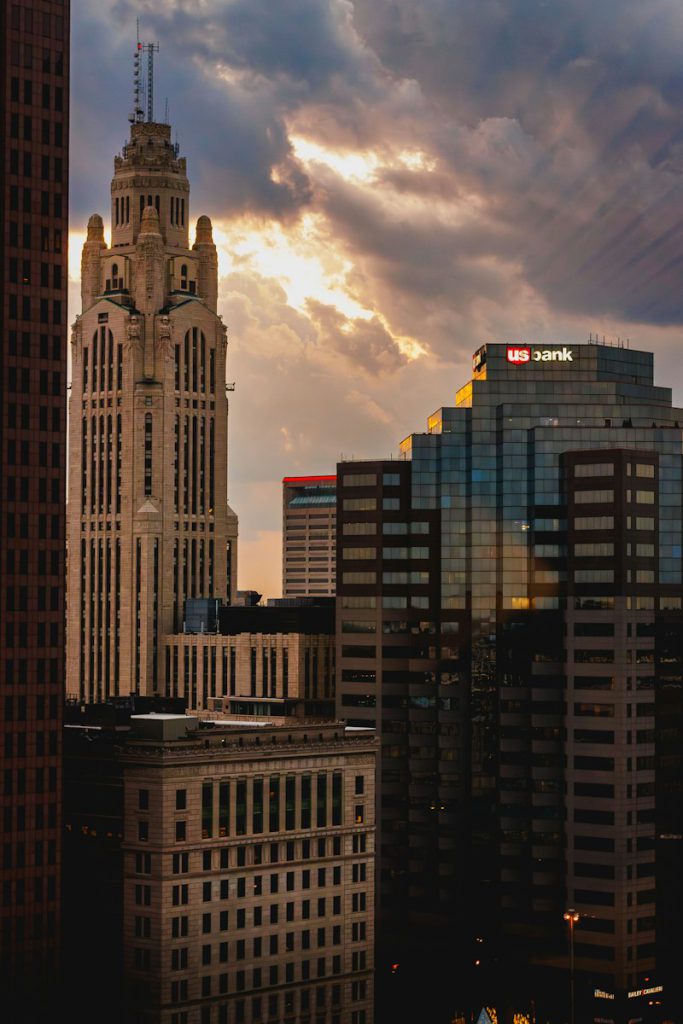 Columbus skyline under clouds