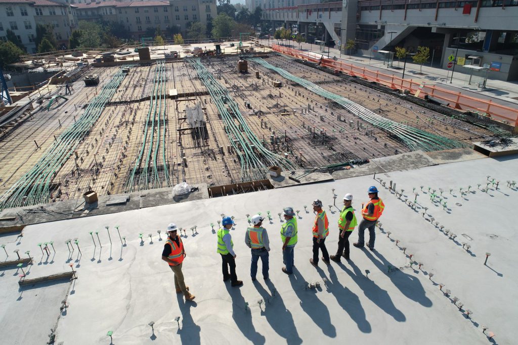 Construction crew in hard hats on a jobsite