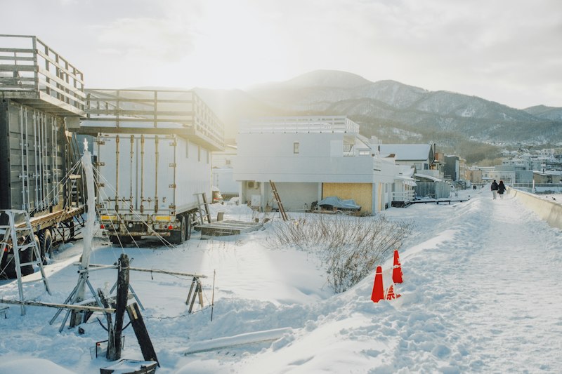 Construction site covered in snow