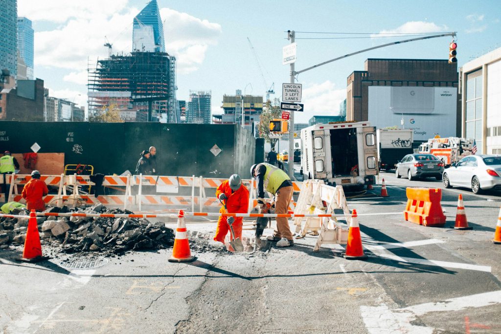 Construction worker on a city street project