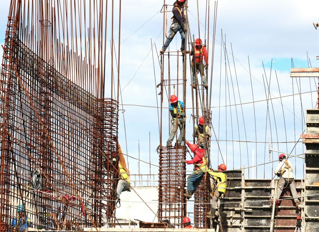 Crew working on a building under construction