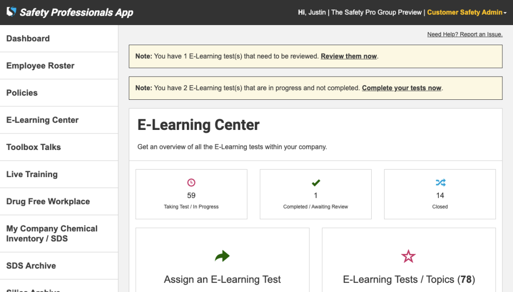 E-Learning Center in the Safety Professionals App