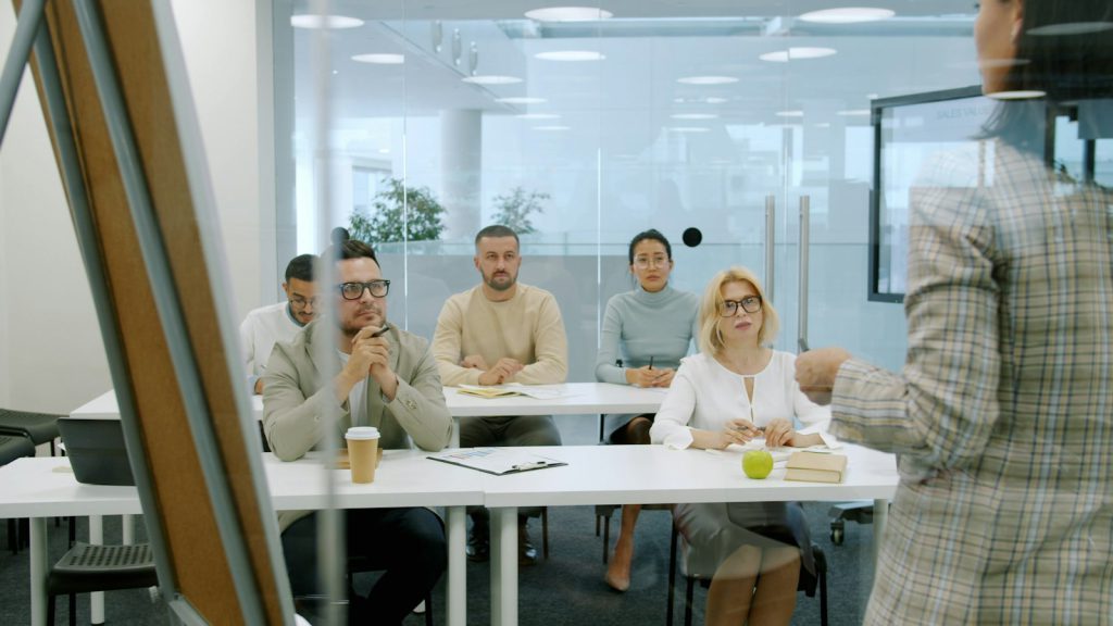 Employees attending an education session