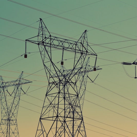 High-voltage transmission towers and power lines
