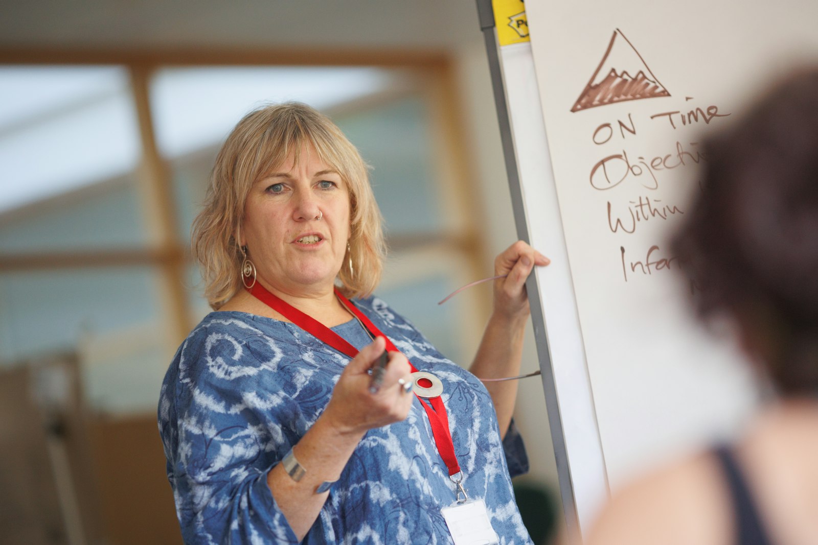 Instructor writing on a whiteboard