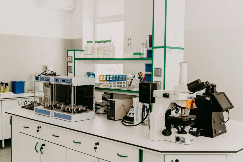 Laboratory workbench with testing equipment