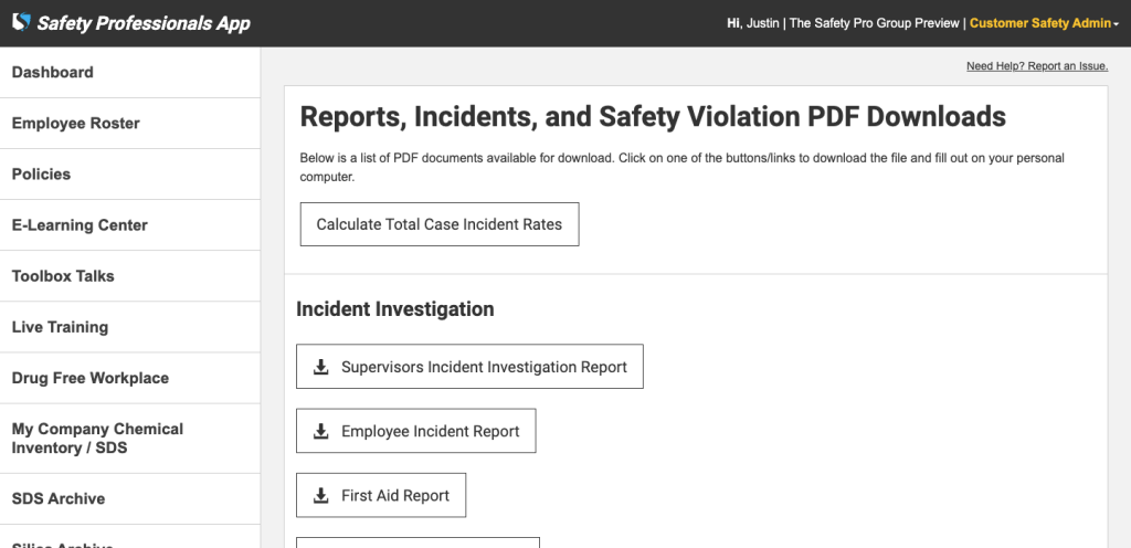 Reports, incidents and safety violation PDF downloads in the Safety Professionals App
