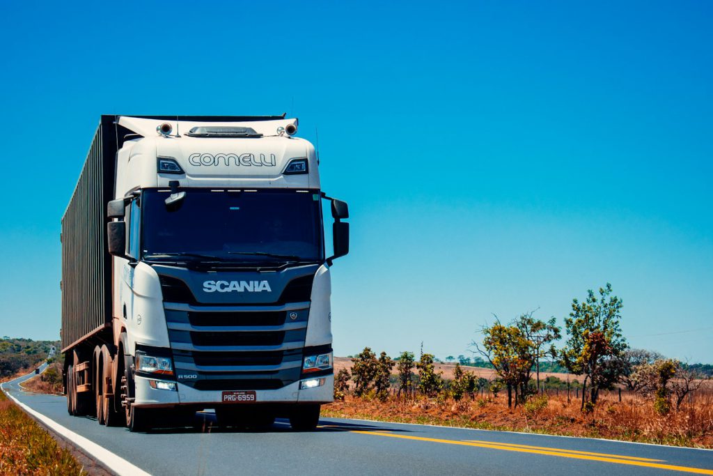 White semi-truck on a highway
